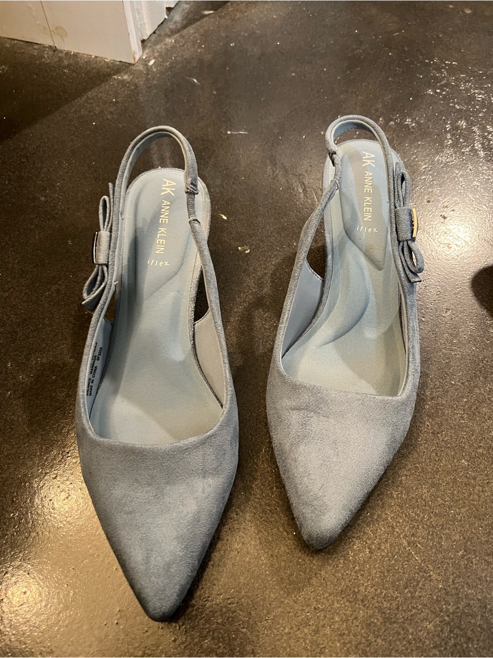 Anne Klein Powder Blue Suede Pointed Slingback Heels